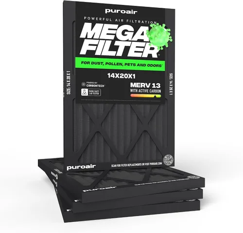 Miniatura 30 de PuroAir Filtro Mega - Filtro de aire de 12x12x1 MERV 13 para el hogar con carbón activado - Filtros alérgenos, caspa de mascotas, humo, polvo