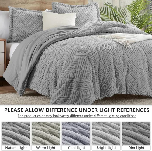 Miniatura 7 de Homelike Moment - Juego de edredón esponjoso tamaño individual, color gris, cálido, para cama individual, juego de ropa de cama para invierno