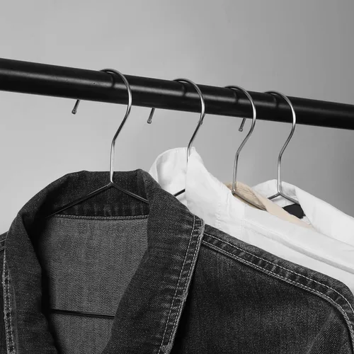 Miniatura 6 de KINJOEK Paquete de 50 perchas de alambre para ropa, 17.7 pulgadas de alambre de acero inoxidable para ropa seca y húmeda, ropa interior y pantalones