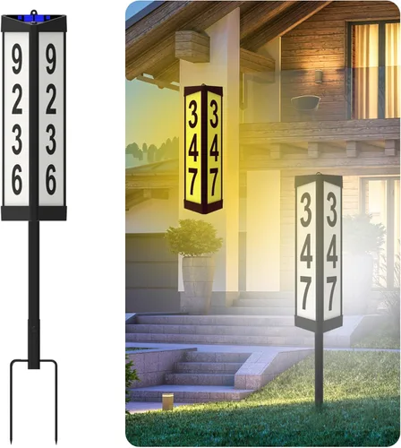 Miniatura 11 de Placa solar de dirección de 3 lados, números de casa iluminados para exteriores, control remoto RGBW impermeable que cambia de color, letrero