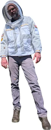 Sting Stopper - Chaqueta de apicultura ventilada con velo | Chaqueta de abeja transpirable de triple capa | Torso largo, 7 bolsillos, cremalleras