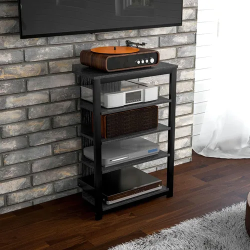 Miniatura 9 de HOMCOM Soporte multimedia con estante de audio de 4 niveles, estante de esquina para medios AV con gestión de cables para reproductores de DVD, Negro