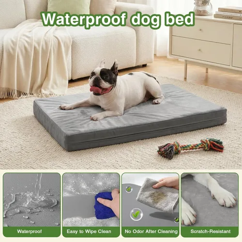 Miniatura 2 de Cama impermeable para perros pequeños, almohadilla para jaula de 24 pulgadas, cama ortopédica lavable para cachorros con funda extraíble reversible