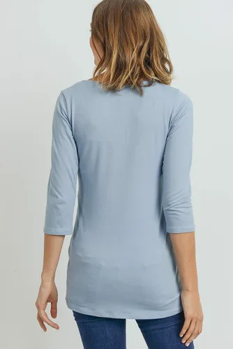 Miniatura 30 de LaClef - Blusa de maternidad para mujer, cuello redondo, manga 3/4, plisada al frente, estilo peplum