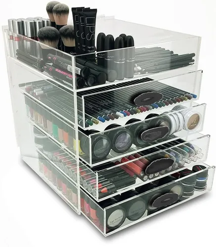Miniatura 3 de OnDisplay Ultimate Diva - Estación de organización de cosméticos, cubo de 12 pulgadas, ágata dorada/plateada (negro/plateado)