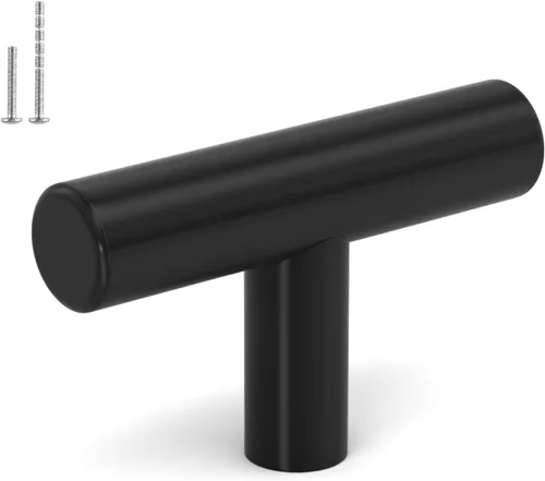 LONTAN Paquete de 4 Pomos Negros para Gabinetes y Cajones Pomos de Gabinete de Cocina para Tocador Baño Moderno Herrajes Negros de Barra en T para