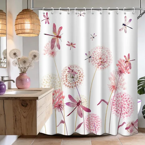 Miniatura 25 de Cortina de ducha floral para primavera y verano, flores silvestres, flores y mariposas, decoración de baño, tela impermeable con ganchos, 70