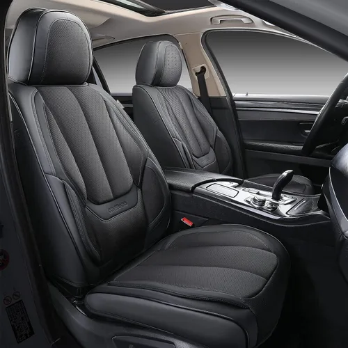 Miniatura 26 de Coverado Fundas de Asientos Delanteros, Funda de Asiento de Cuero Sintético de Lujo Impermeable, Protector de Asiento de Coche Beige, Funda