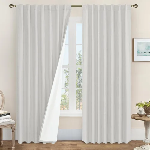 Miniatura 79 de LAMIT Cortinas de lino natural 100 % opacas para ventana, para dormitorio, 45 pulgadas, cortinas térmicas con textura de lino estilo granja