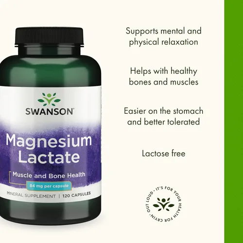 Miniatura 3 de Swanson Lactato de magnesio, suplemento mineral sin lactosa para apoyo a la salud muscular y ósea* - Suave con el estómago - Sin OMG y sin gluten