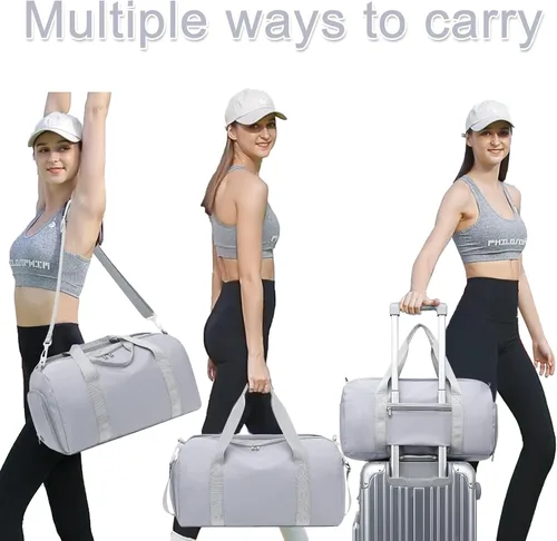 Miniatura 2 de Bolsa de viaje deportiva para gimnasio para hombres y mujeres con compartimento para zapatos, bolsillo húmedo, Gris (Pure Grey), Bolsa de gimnasio