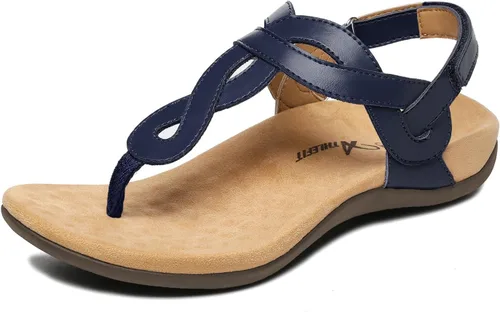 Miniatura 11 de Athlefit - Sandalias ortopédicas con soporte de arco para mujer, cómodas, con correa en T, sandalias casuales planas con soporte ortopédico