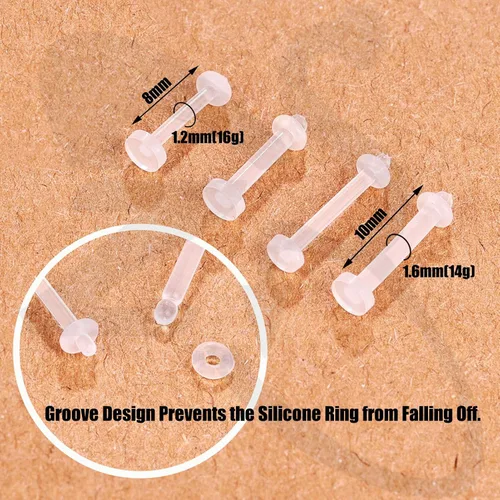 Miniatura 5 de ZS 4 pares de piercings de cejas transparentes de 16G y 14G, retenedores de plástico para el vientre y labios, aretes de acrílico Bioflex Daith Rook