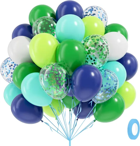 Miniatura 24 de 60 unidades de globos rojos y azules de 12 pulgadas con globos azul marino, azul pizarra y rojo polvoriento para decoraciones de baby shower, Azul