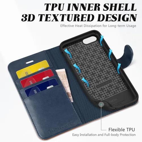Miniatura 5 de TUCCH Funda tipo cartera para iPhone SE 2022/SE 2020/iPhone 8/7, de piel sintética de alta calidad con soporte, ranura para tarjetas, cierre Azul