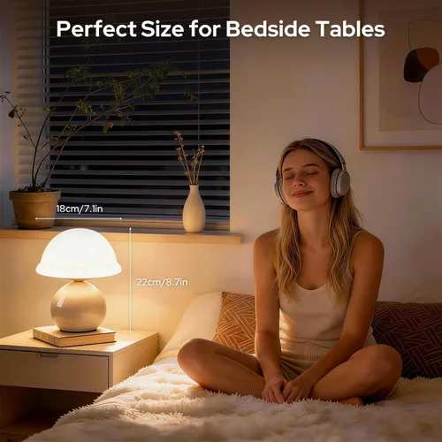 Miniatura 4 de Lámpara de mesa con forma de hongo para dormitorio, acogedora lámpara de noche con pantalla de cristal, lámpara de mesita de noche regulable
