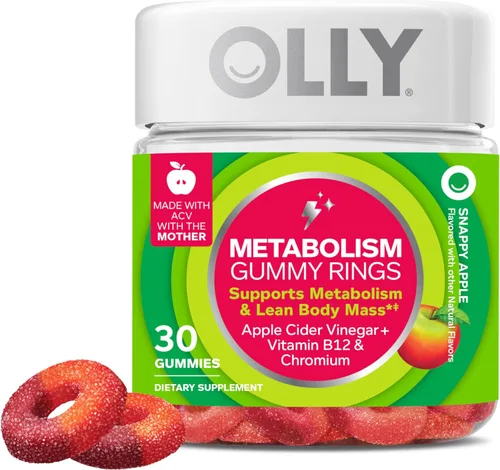 OLLY Gomitas Anillos para el Metabolismo, Vinagre de Sidra de Manzana, Vitamina B12, Cromo, Energía y Salud Digestiva, Suplemento Masticable, Sabor
