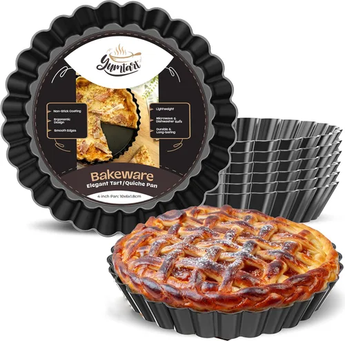 Sartén redonda de 4 pulgadas, 8 piezas, molde para tartas con fondo falso, sartén para tarta y quiche con parte inferior extraíble, sartén