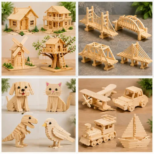 Miniatura 5 de 1200 palitos de madera para manualidades, palitos de helado de madera natural de 4.5 pulgadas de largo para manualidades de bricolaje de madera