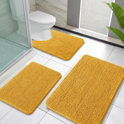 Miniatura 29 de OLANLY Juego de Alfombras de Baño de 3 Piezas, Tapetes de Baño de Chenilla Suave y Absorbente y Alfombra de Contorno en Forma de U para Inodoro