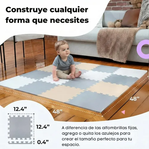 Miniatura 8 de MioTetto Tapete de juego para bebé, baldosas de espuma suave para el suelo para niños. Baldosas de espuma entrelazadas ajustables, se adapta a