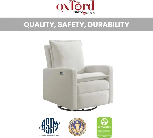 Miniatura 5 de Oxford Baby Uptown - Silla mecedora tapizada manual con función de reclinar, giratoria 360° para cuarto de bebé y sala de estar – Bouclé blanco