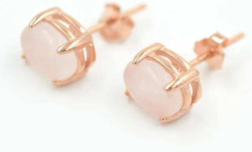 Miniatura 7 de Aretes de cuarzo rosa en plata de ley y baño de oro rosa de 14 quilates, Plata de ley