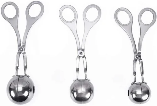 YARDWE 3 piezas de acero inoxidable carne baller albóndigas fabricante cuchara DIY molde tijera pescado arroz bola clip pinzas hielo cocina cocina