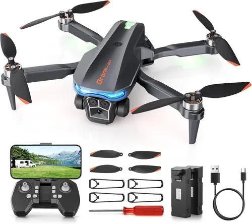 Dron con cámara - Dron plegable con motor sin escobillas para adultos/niños, cuadricóptero RC HD 1080P. Vuelo según puntos de ruta, mantiene la