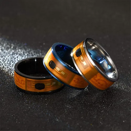 Miniatura 5 de Anillos creativos de moda para cumpleaños, día de San Valentín, diario, NFC, de acero inoxidable, chip de teléfono, goteo, aceite, patrón de dragón