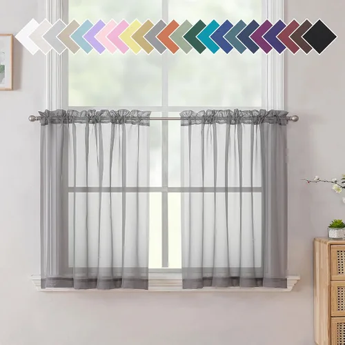 Miniatura 160 de Aiyufeng 2 paneles de cenefa transparente negra de 14 pulgadas de largo, cortinas cortas negras transparentes para dormitorio, cortinas de cocina