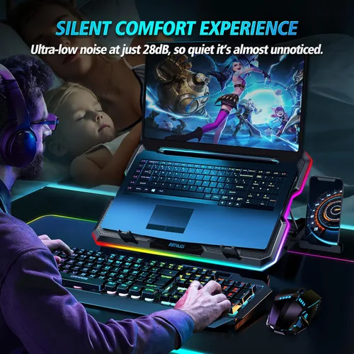 Miniatura 3 de AIMIUZI Almohadilla de enfriamiento para laptop para juegos, enfriador de laptop con 15 ventiladores silenciosos para portátiles de 12 a 17.3