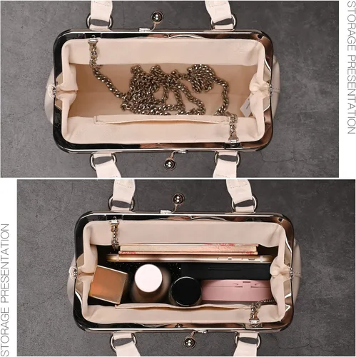 Miniatura 5 de GM LIKKIE Kiss Lock - Monederos y bolsos, bolsos de mano de piel sintética vintage para mujer, bolso de noche con asa superior