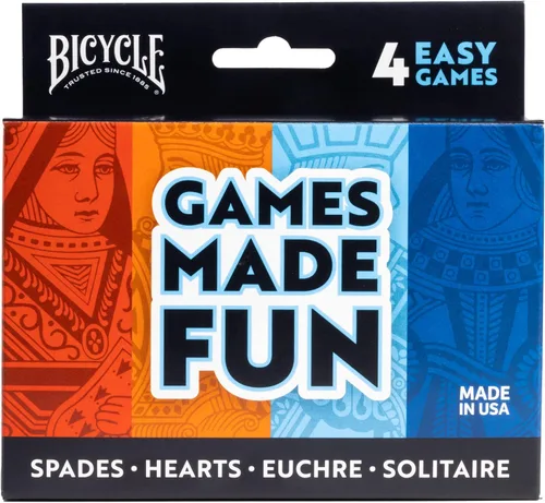 Bicycle 4 juegos de cartas en 1: Euchre, Corazones, Picas y Solitario (paquete de 4 juegos de cartas)