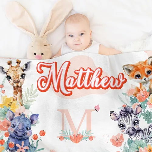Miniatura 2 de Manta de bebé personalizada, manta con nombre personalizado para niños, bebés y adultos, mantas con animales personalizadas para niñas, niños