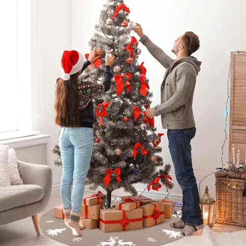 Miniatura 7 de Dremisland Falda de Árbol de Navidad, Falda de Árbol de Punto Trenzado Tejido Grueso Rústico para Decoración Navideña - Alce 3D y Árbol de Navidad