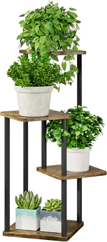 Miniatura 7 de AZERPIAN Soporte para plantas de 4 niveles para interiores, estante de flores de metal para múltiples plantas, soportes altos de esquina para flores