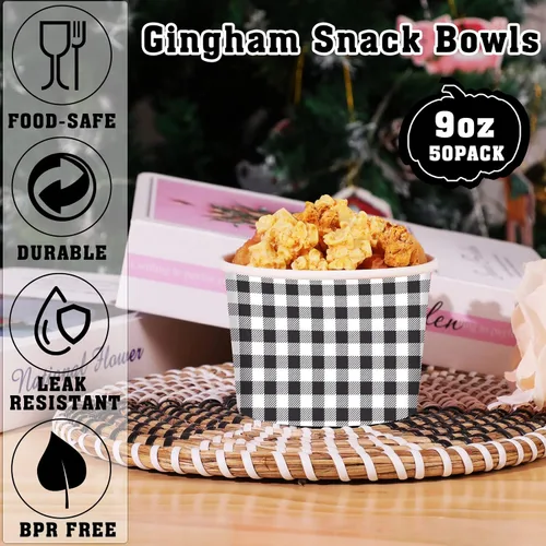 Miniatura 3 de gisgfim 50 tazas de helado, cuencos de aperitivos a cuadros a cuadros, 9 onzas, color blanco y negro, a cuadros, picnic, barbacoa, campamento