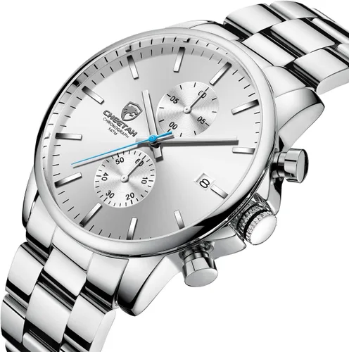Miniatura 2 de Golden Hour Fashion Business Relojes para hombre con cronógrafo, a prueba de agua, de acero inoxidable, reloj de cuarzo con fecha automática
