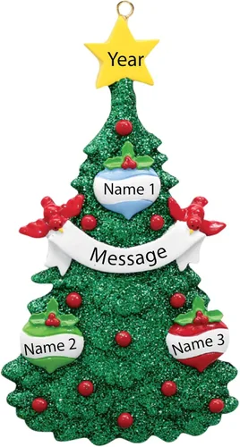 Miniatura 2 de Adornos de Navidad 2025, árbol genealógico personalizado, nombre y familia de 3 fechas, adorno de tres nietos o nietos, bola de Navidad, decoración