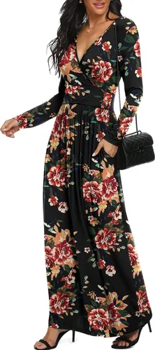 Miniatura 2 de LILBETTER - Maxi vestido casual, de manga larga, cuello en V, holgado, liso y largo para mujer
