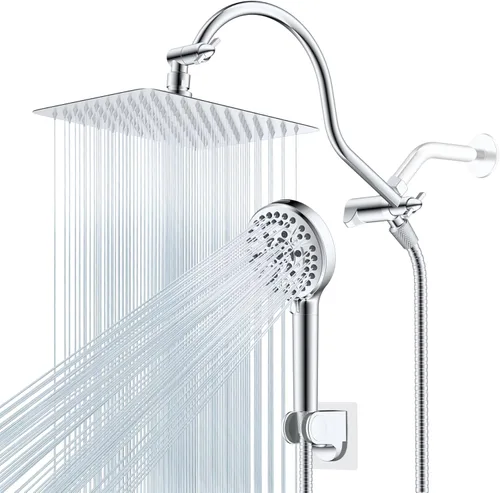 Miniatura 30 de Hibbent All Metal Combo de Cabezal de Ducha de Lluvia de 12 pulgadas con Doble Filtro, Cabezal de Ducha de Mano de Alta Presión con Brazo de Acabado