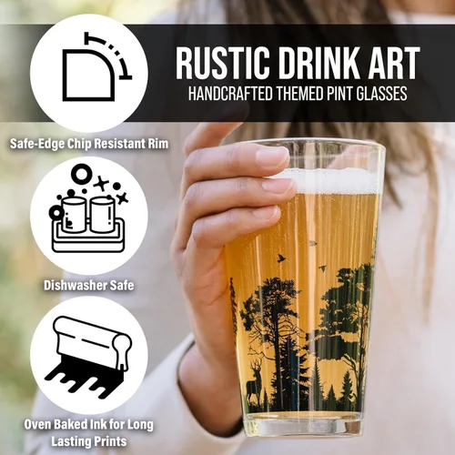 Miniatura 3 de Black Lantern Juego de 2 vasos de pinta – Forest & Mountain Camping 16oz serigrafiados vasos de cerveza artesanal – Vasos temáticos de naturaleza al