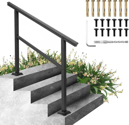 Miniatura 14 de VEVOR Kit de barandilla para escaleras al aire libre, pasamanos de 5 pies de 0 a 5 escalones, barandilla de aluminio negro de ángulo ajustable