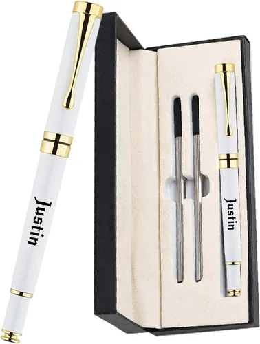 Miniatura 12 de Bolígrafo personalizado de texto/logotipo con 3 repuestos negros, negocios grabados, lujo, ejecutivo profesional, oficina, el mejor juego de regalo
