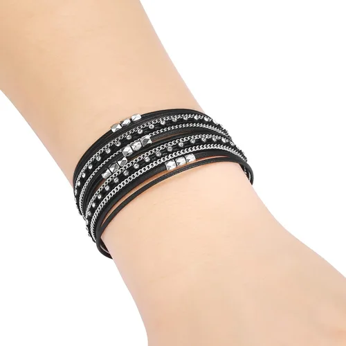Miniatura 2 de Fesciory - Pulseras de cuero para mujer, cuentas de cristal, diseño de leopardo, estilo bohemio, múltiples niveles