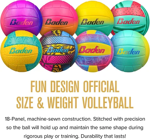 Miniatura 2 de Baden Fun Design Official Size & Weight Indoor & Outdoor Volleyball Bright & Beachy! Soft Touch Synthetic Leather, Durable Stitching All Ages
