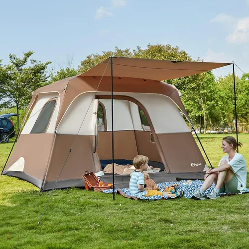 Miniatura 12 de PORTAL Tienda de campaña familiar para 6 8 10 personas con porche, tienda de campaña familiar grande con altura alta, buena ventilación, tienda