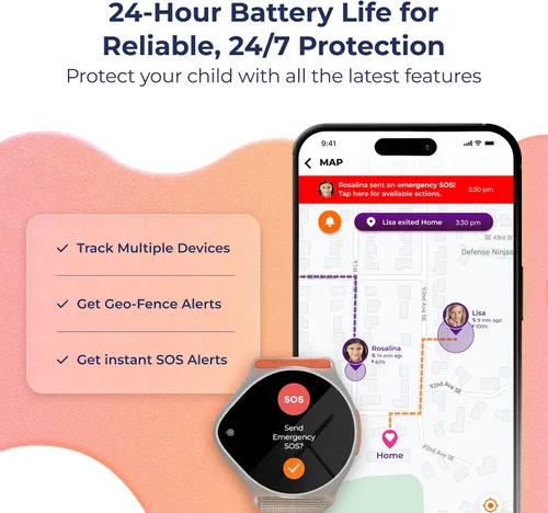 Miniatura 5 de Reloj inteligente para niños con rastreador GPS de hasta 24 horas de trabajo con batería, SOS y controles parentales, reloj inteligente para niños