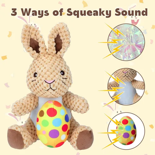 Miniatura 5 de Rypet Juguetes de peluche para perros, conejito de Pascua con huevo, juguete de felpa chirriante para mascotas con papel arrugado, juguetes